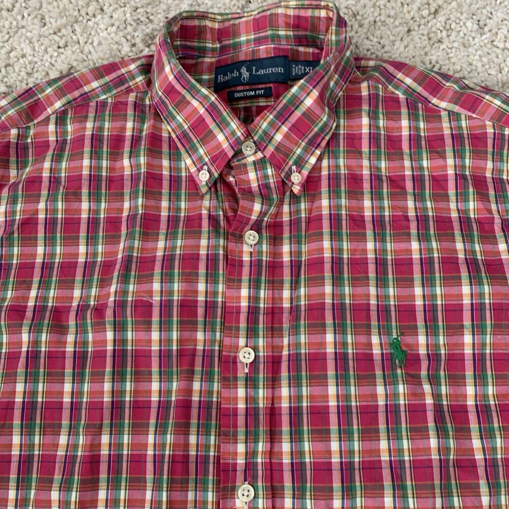 Ralph Lauren Shirt Mens Sz XL Dark Pink Plaid Button Down Custom Fit